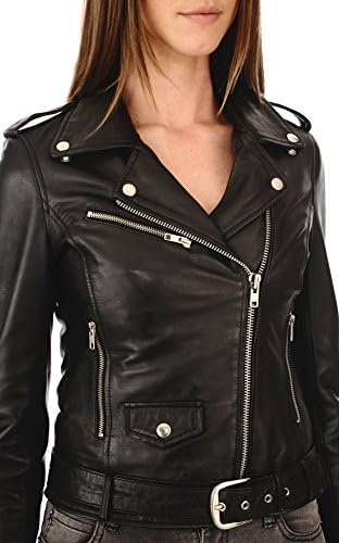 YBM Lambskin Leather Women's Bomber Biker Motorcycles Jacket- Medium