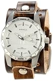 Nemesis Men's BVT027S Signature Stainless Steel Round Silver Dial Leather Cuff Watch