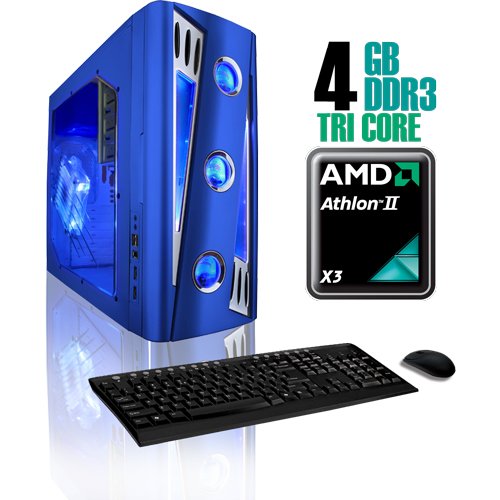 CybertronPC X-Cruiser2 CAAN1130BUQ, Blue, AMD Athlon II X3 Tri-Core 2.7GHz, 4GB DDR3, 500GB HDD, DVDRW, Radeon HD4350, 400 Watt Power Supply, Windows 7 Home Premium 64-bit, 1 Year Parts & Labor Warranty