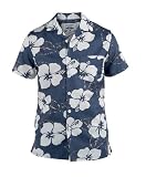 Duke Mens Hawaiian Flower Print Short Sleeve Shirt Navy (M-XL)