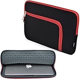 Case Star &reg; 11 Inch Neoprene Sleeve Case Bag with Anti-Shock EVA Foam Shock-Resistant Padding Inside for Apple Macbook Air 11 / 11 Inch Chromebook Laptop ("L" Pocket - Black / Red)