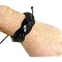 Mens Womens Chunky Black Leather Plaited Wristband Bracelet