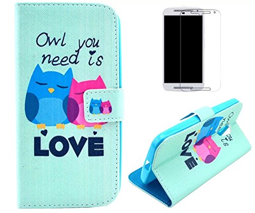 Moto G (2nd Gen) Case, Owl You Need Love Quotes Flip Wallet Credit ID Card Slot Holder Phone Case With Stand --Retail Package W Screen Protector --Blue