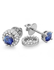 1.10 Carat (ctw) 14k White Gold Ladies Halo Stud Earrings With Removable Jackets 1 1/10 CT