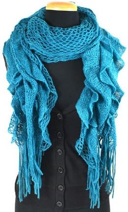 Purse babe Womens Net Chain Knitted Chunky Curly Scarf shawl With Lace And Fringe