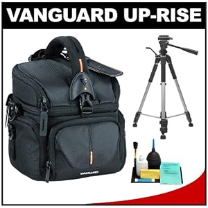 Vanguard Up-Rise 15 Digital SLR Camera Bag/Case (Black) with Deluxe Photo/Video Tripod + Accessory Kit for Canon Rebel XSi, XS, T1i, T2i, EOS 50D, 5D, 7D, Nikon D3000, D5000, D40, D60, D90, D300, D300s, Olympus Evolt E-30, E-450, E-520, E-620, and Sony Alpha A230, A330, A380, A450, A500, A550, A850