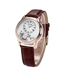 Fashion Peony Rose Gold Case Lady Women Brown PU Leather Quartz MOP Wrist Watch WK1167