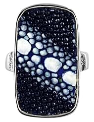 Blue Finger Ring - Genuine Stingray Skin Leather