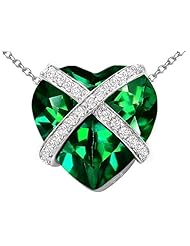 Original Star K (tm) Large Prisoner of Love Heart Pendant with 15mm Heart Shape Simulated Emerald in 925 Sterling Silver