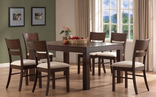 7pc Dining Table & Chairs Set with Straight Design Walnut Finish