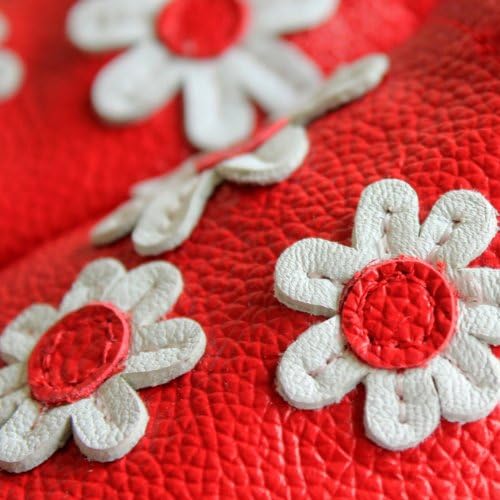 Kidzuu Soft Baby Infant Leather Crib Sole Red Shoes 3 White Flowers