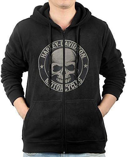 Men's H-D Skull Badge Zip Front Hoodie Sweatshirt