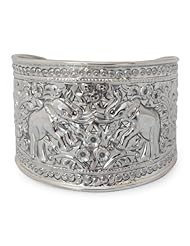 Sterling silver cuff bracelet, Elephant Roses - Hand Made Sterling Silver Cuff Bracelet