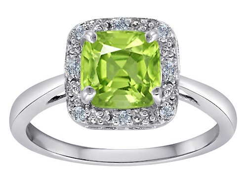 1.54 cttw Classic Cushion Cut Designer Ring with Genuine Diamonds and Peridot