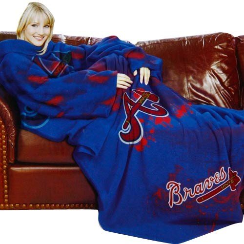 MLB Atlanta Braves Adult Comfy Throw, Officially Licensed Blanket with Sleeves by Northwest 