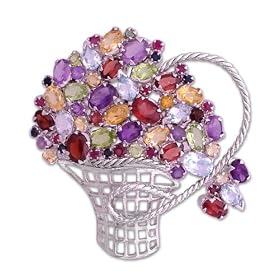 Amethyst, garnet and topaz brooch-pendant, 'Bouquet' 2 W 2 L by NOVICA