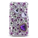Premium Luxurious Designer Hard Diamond Crystal Snap-on Case for Apple iPhone 3G, 3GS 3G-S - Large Purple Hearts Silver Crystals