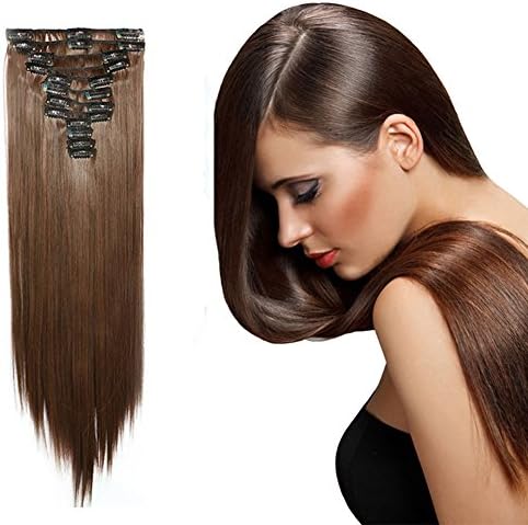 Aitool® 24" Straight Full Head Kanekalon Futura Heat Resistance Hair Extensions Clip on in Hairpieces 12pcs (1206-4A-30B)