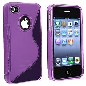 TPU Rubber Skin Case Compatible With Apple?? iPhone?? 4, Clear Dark Purple S Shape by 