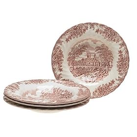 Churchill China Brook Pink 9-Inch Rimmed Soup Bowls, Set of 4 by Churchill China