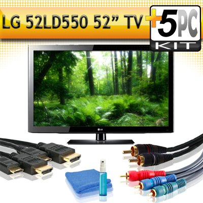 LG 52LD550 52 1080p 120Hz LCD HDTV with 5pc Hook Up Kit (2 6FT HDMI Cables,6FT Audio Interconnect Cable ,6FT Component Cable, TV Cleaning Kit)