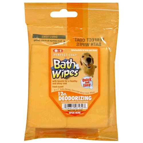 8in1 Perfect Coat Bath Wipes -  Count Dog Deodorizing (Flow Wrap),  12 -Count