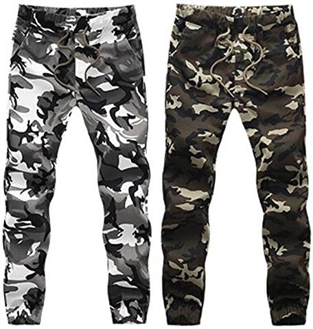 power Men's fashion Camouflage hip hop jogger pants casual high quality cotton trousers White M