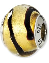 Sterling Silver Gold/Black Italian Murano Charm Bead Fits Pandora Chamilia Biagi Bracelet