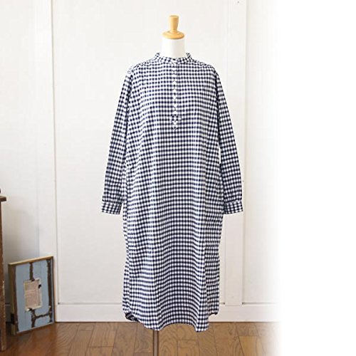 (イチ) ICHI ギンガムチェック柄　ヘンリーネック長袖ワンピース