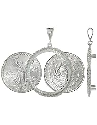 Sterling Silver 36 mm Mexican 1 oz Silver Libertad Coin Frame Bezel Pendant w/ Rope Edge Design (Coin is NOT Included)