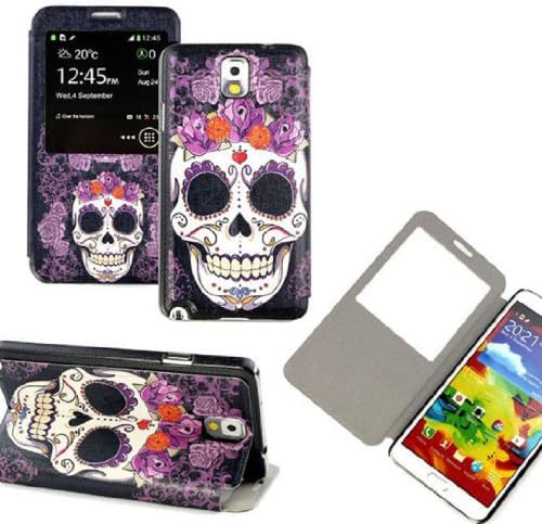 Aokdis New Hot Selling Fashional Individualized Stand Flip Leather Case for Samsung Galaxy Note 3 III N9000 (Skull Bone & Flower)