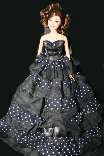 Black and White Polka Dot Barbie Sized Doll Dress