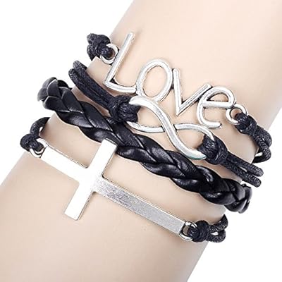 Unisex Black and White Love Theme Adjustable Length Closer Hearts Wrap Bracelet