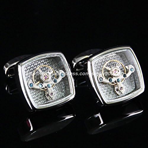 SunShine Day Accesories Men, Nm1013 Square Silver Carbon Fiber Tourbillon Cufflinks