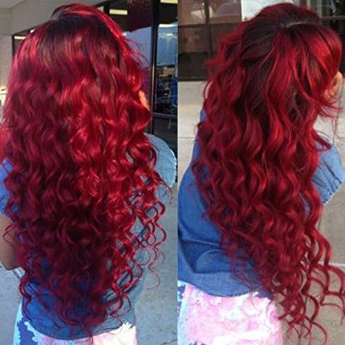Fashional Glueless Ombre Red Kanekalon Hair Lace Front Wig 24 inches 150%-180% Density Heat Insistant Synthetic Hair Long Wavy Lace Wigs