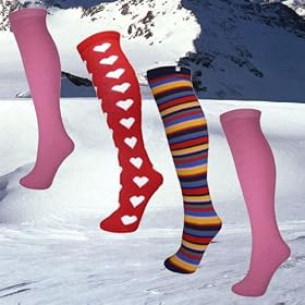Manbi Wool Mix Ski Socks 4 Pairs UK Size 4-11 2 Pink, Heart & Hoops