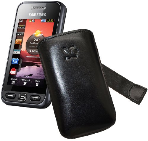 Suncase Ledertasche (Lasche mit R&uuml;ckzugfunktion) f&uuml;r Samsung GT S5230 Star / S-5230 schwar Preisvergleich