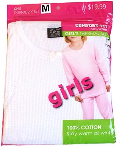 New Comfort Fit Winter Girl's Warm Thermal 100% Cotton 2 PCS Set White M