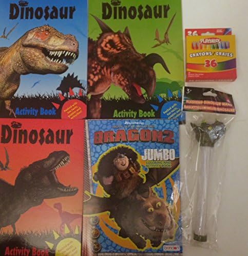 Dinosaur Coloring Books Art Play Set 6pc Bundle Crayons Flashing Dino Wand