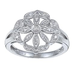 10k White Gold 1/8 TDW Antique Vintage Style Pave Diamond Ring (G-H, I1-I2)
