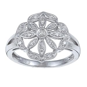 1/8 TDW Antique Vintage Style Pave Diamond Ring in Sterling Silver (G-H I1-I2)