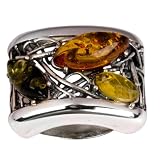 Orange Green Yellow Amber Sterling Silver Marquise Cut Stones Ring