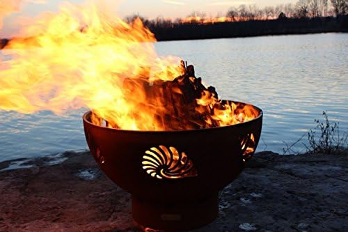 Fire Pit Art - Beachcomber Artistic Style Fire Pit With Spark Guard and Chanasya Polish Cloth Bundle