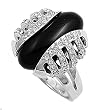 Sterling Silver Ring - Clear CZ and Black Onyx - 20 mm x 3 mm, Sizes 5-10