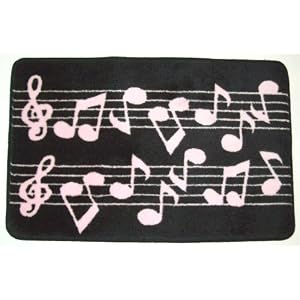 black bath mats Music Note Floor Rug Carpet Bath Mat Black & Pink New