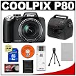 Nikon Coolpix P80 10.1 Megapixel Digital Camera with 18x VR Optical Zoom & 2-Year Extended Service Coverage + 8GB SDHC Card + Card Reader + Spare EN-EL5 Battery + Digital Camera Case