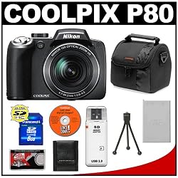 Nikon Coolpix P80 10.1 Megapixel Digital Camera with 18x VR Optical Zoom & 2-Year Extended Service Coverage + 8GB SDHC Card + Card Reader + Spare EN-EL5 Battery + Digital Camera Case