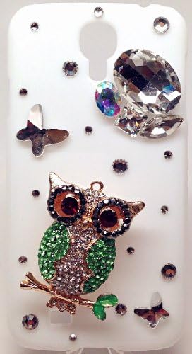 3D Wise Green OWL Bling Crystal Case Cover for Samsung Galaxy S4 IV i9500