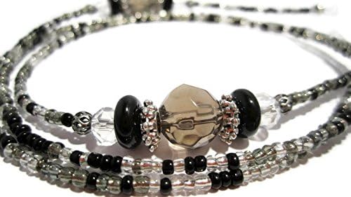 Black Gray Silver Beaded Eyeglass Holder - Beaded Eyeglass Leash