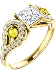 18K Yellow Gold Round Cut Diamond and Yellow Sapphire Ring -- LIFETIME WARRANTY